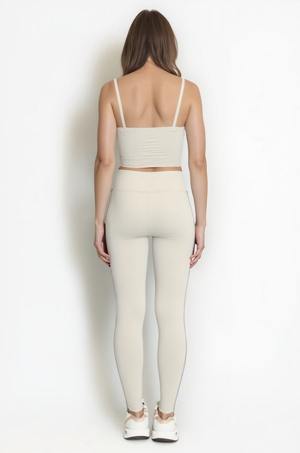 Beige Activewear Crop Top & Leggings Gym Set