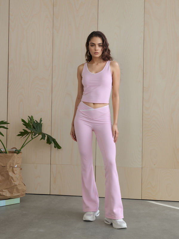 Pink Seam Detail Top & Flares Sculpt Gym Set