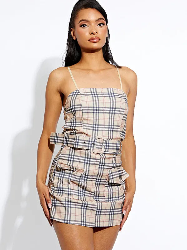 Beige sales tartan dress