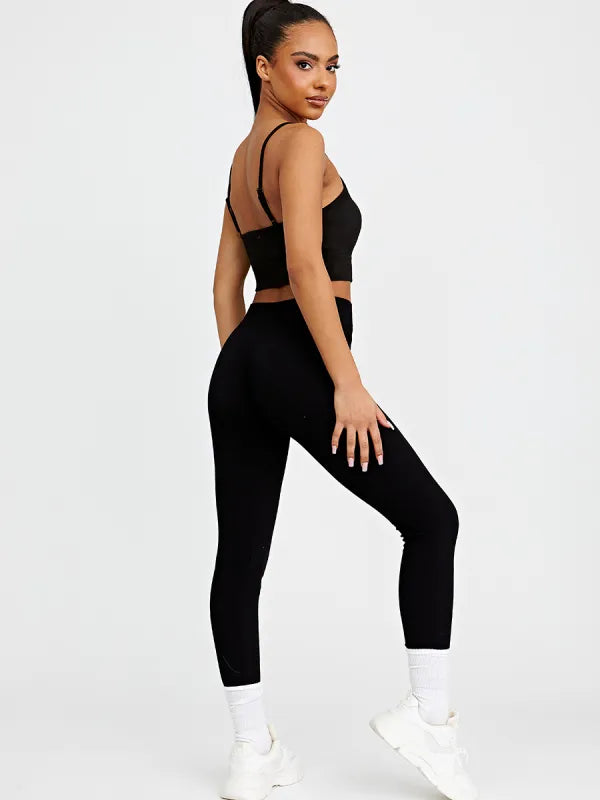 Black Seamless Rib Waist Gym Leggings