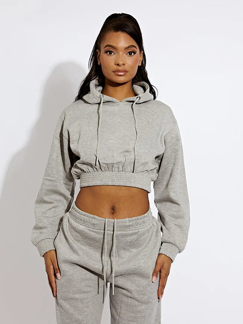 Grey Cropped Hoodie Jogger Fleece Loungewear Co ord