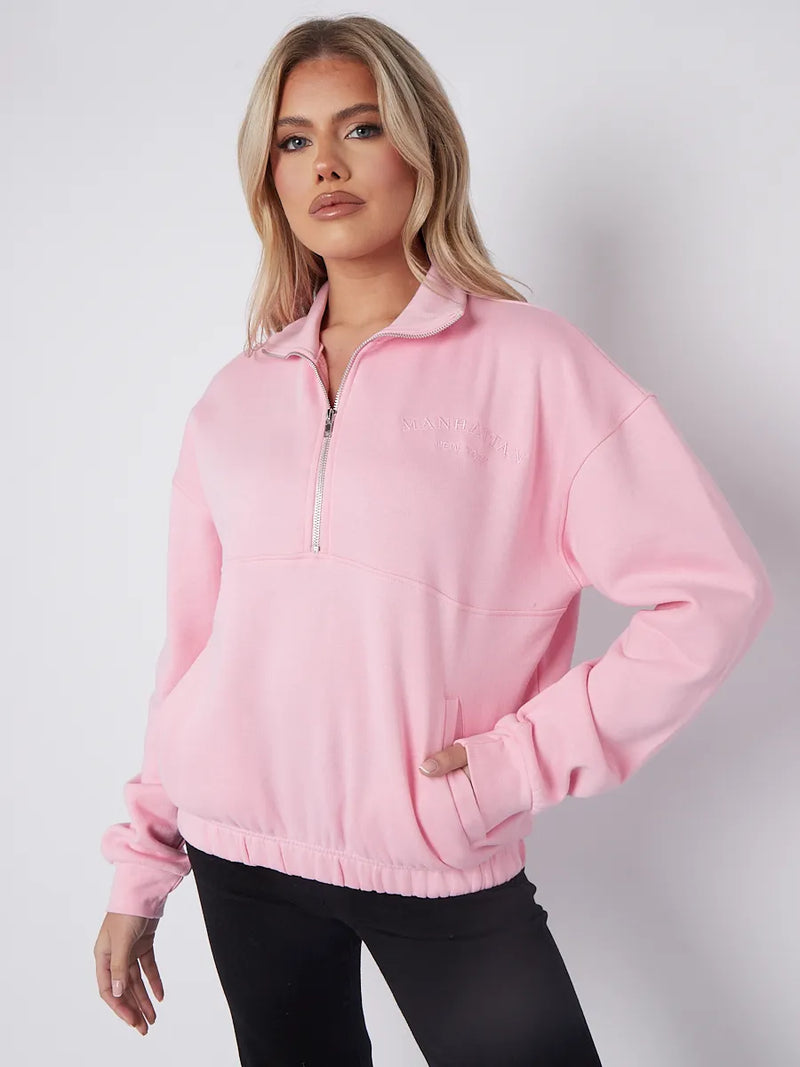 Pink zip sweater online