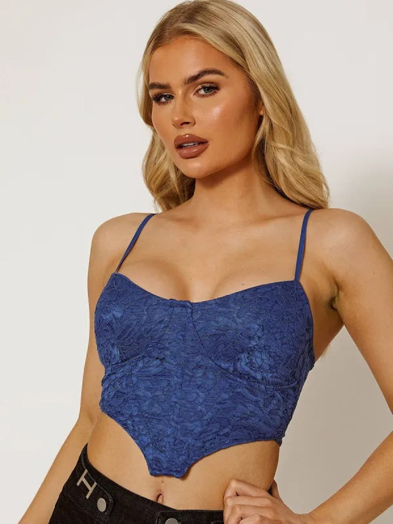 Lace Bralette Corset Top Blue, Women's Fashion, Tops, Other Tops on  Carousell