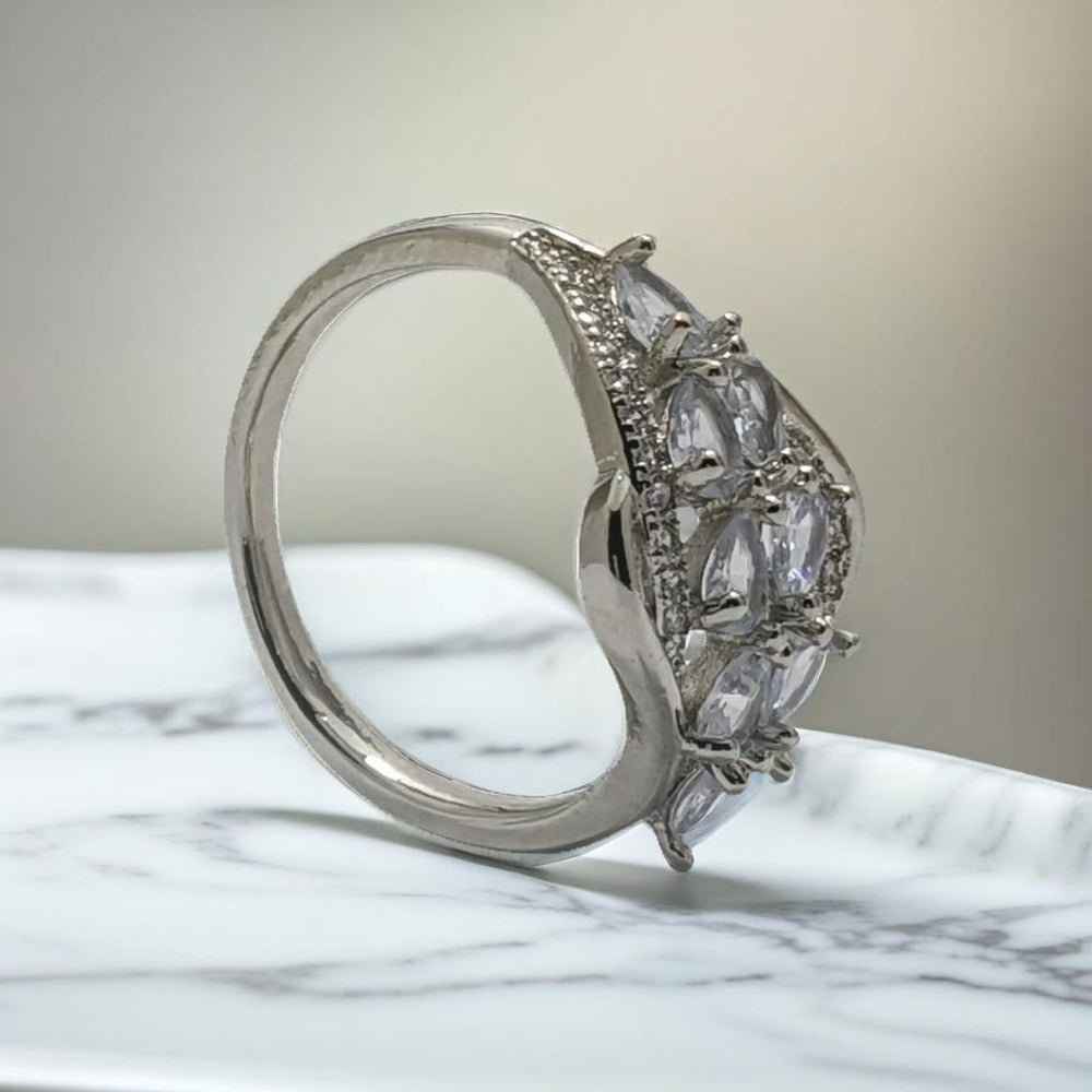 Elegant Silver Stainless Steel Gemstone Ring