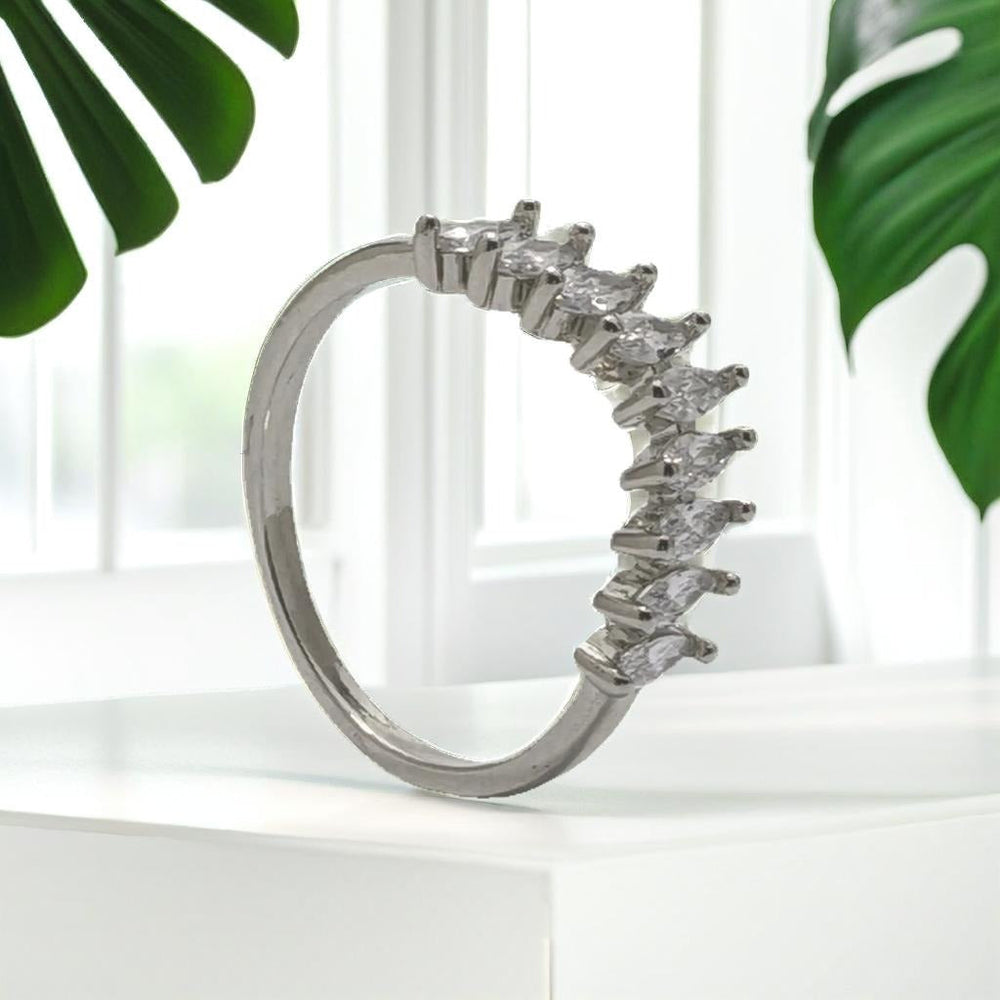 Silver Stainless Steel Marquise CZ Ring - Delicate & Sparkly
