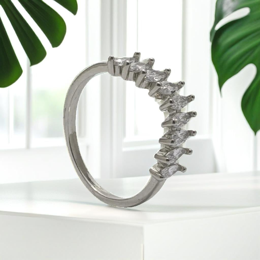 Silver Stainless Steel Marquise CZ Ring - Delicate & Sparkly