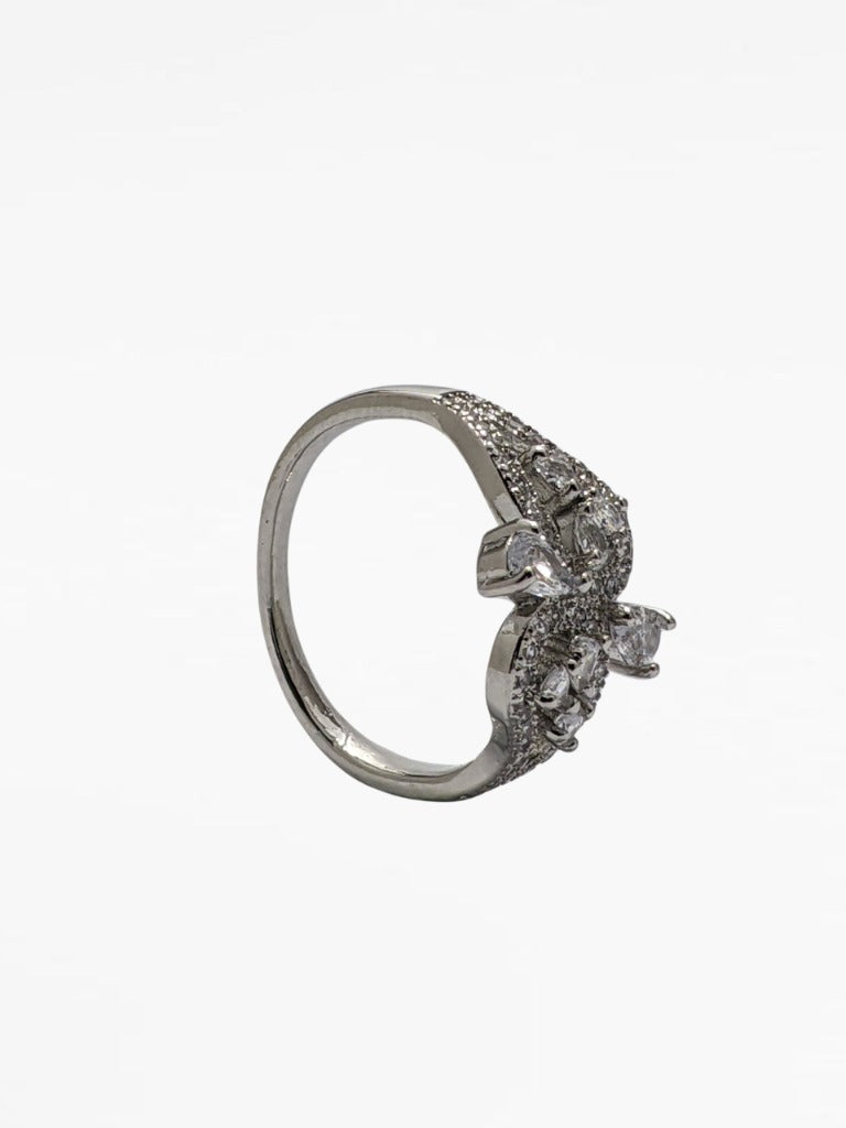 Silver Stainless Steel Crystal Butterfly Ring - Elegant Women's Jewelry
