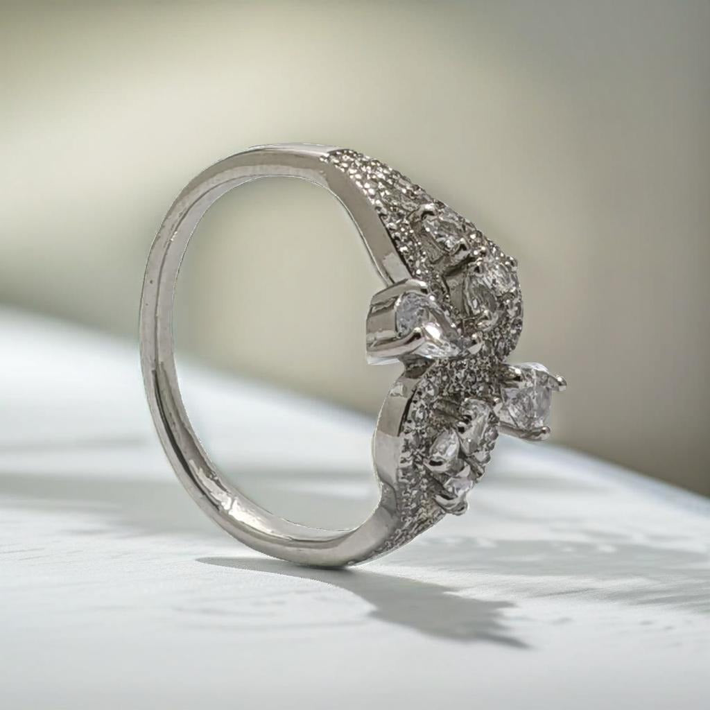 Silver Stainless Steel Crystal Butterfly Ring - Elegant Women's Jewelry