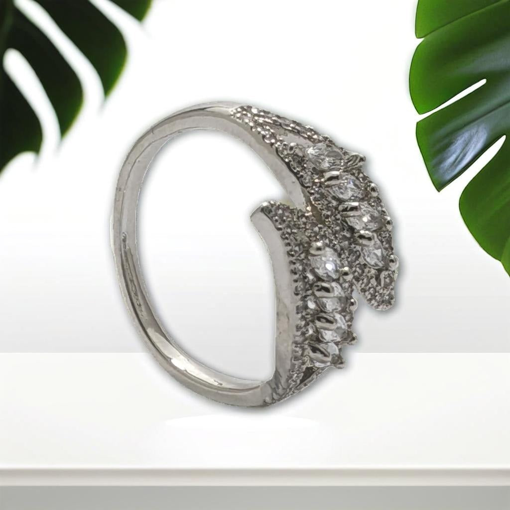 Silver Stainless Steel Adjustable Crystal Ring