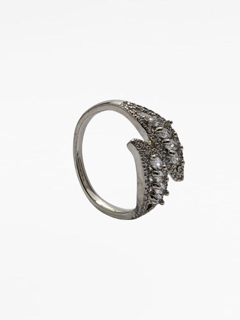 Silver Stainless Steel Adjustable Crystal Ring