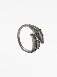 Silver Stainless Steel Adjustable Crystal Ring