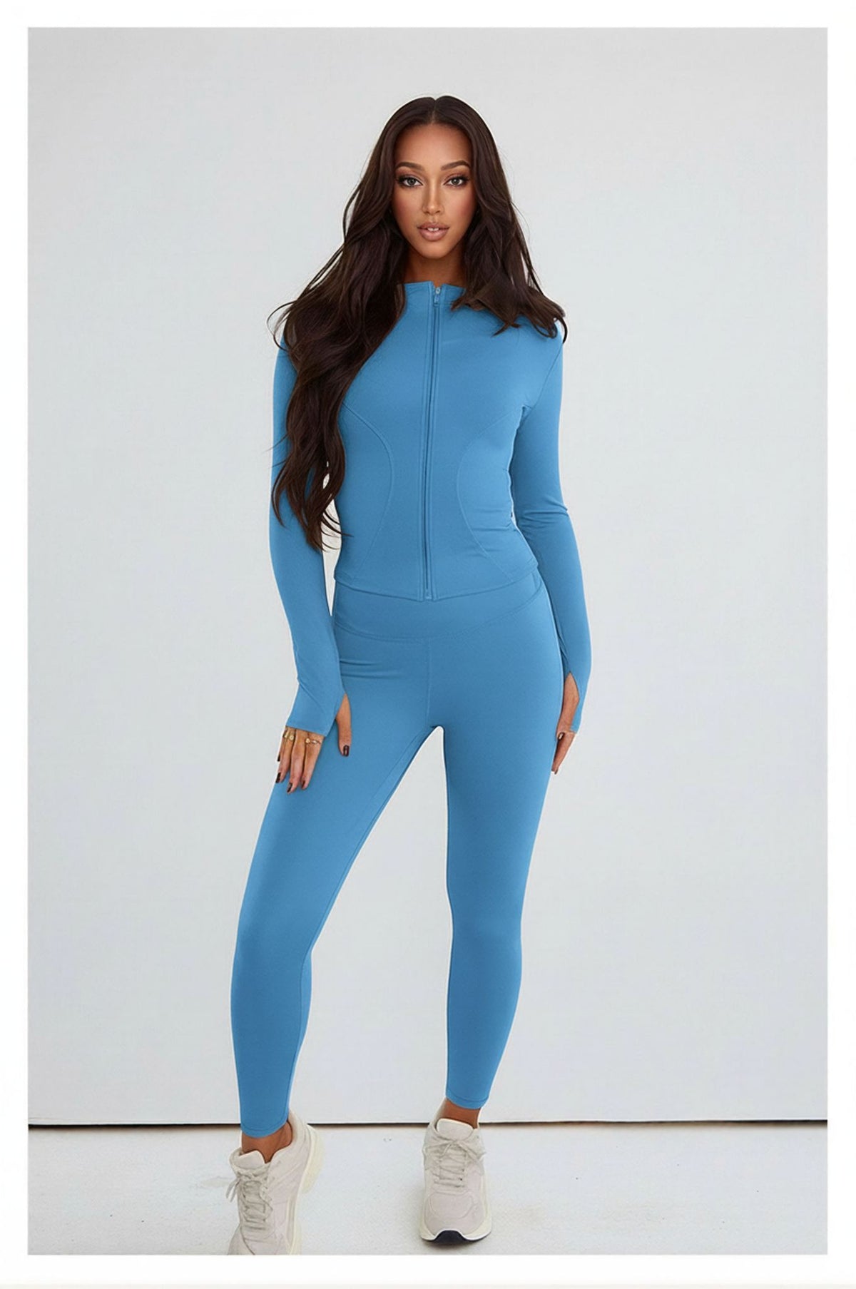 Baby Blue Contour Sculpt Leggings and Sports Jacket Gym Co-Ord