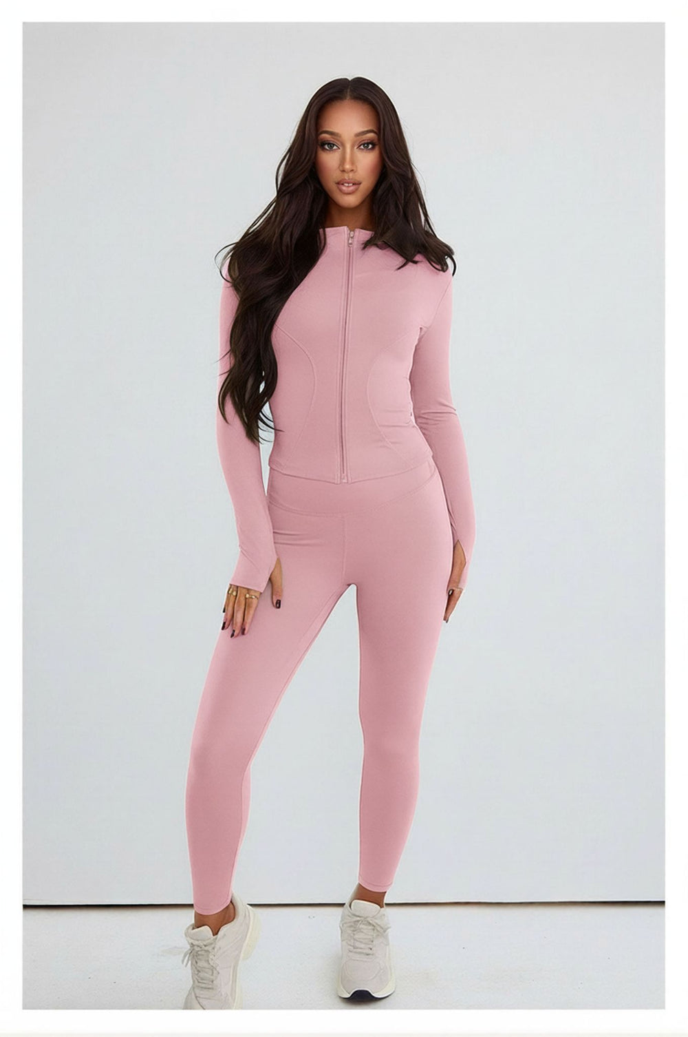 Baby Pink Contour Sculpt Leggings and Sports Jacket Gym Co-Ord