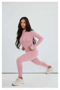 Baby Pink Contour Sculpt Leggings and Sports Jacket Gym Co-Ord