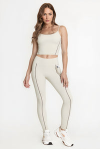 Beige Activewear Crop Top & Leggings Gym Set