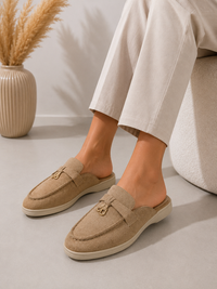 Beige Faux Suede Mule Loafers Trendy Slip On Flat Shoes