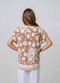Beige Floral Print Oversized Blouse Lightweight Casual Summer Cotton Rich Top