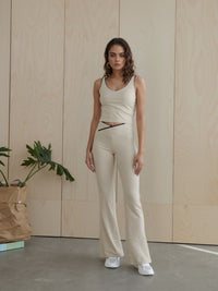 Beige Seam Detail Top & Flares Sculpt Gym Set