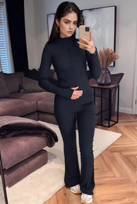 Black Buttery Soft Ruched Contour Flare Trousers and Sports Jacket Co-Ord