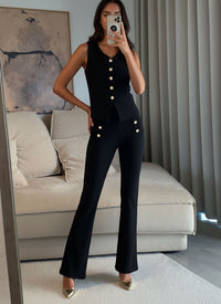 Black Button Waistcoat Top & Wide Leg Trouser Co-ord Set