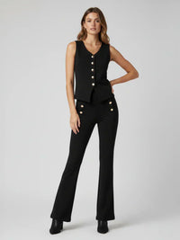 Black Button Waistcoat Top & Wide Leg Trouser Co-ord Set