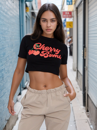 Black Cherry Bomb Graphic Printed Crop Top
