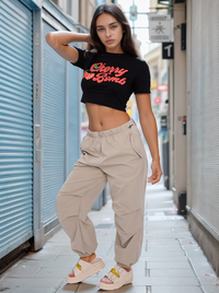 Black Cherry Bomb Graphic Printed Crop Top