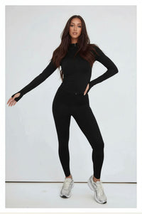 Black Contour Sculpt Leggings and Sports Jacket Gym Co-Ord