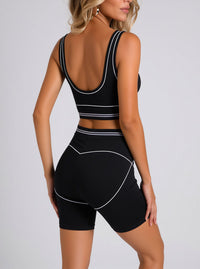 Black Contrast Trim Activewear Set Sports Bra & High Waist Shorts Co-Ord Gym Two Piece
