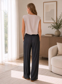 Black Crinkle Pleated Wide Leg Trousers