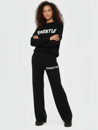 Black Essential Logo Knitted Top & Wide Leg Trousers Co-ord