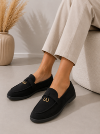 Black Faux Suede Loafers Elegant Flat Slip On Shoes
