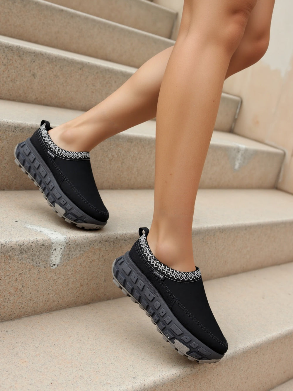 Black Faux Suede Slip On Chunky Platform Slipper Mules