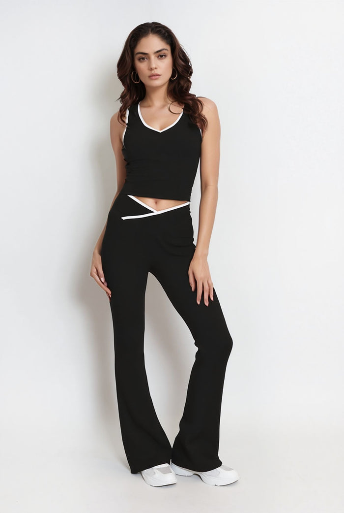 Black Seam Detail Top & Flares Sculpt Gym Set