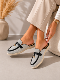 Black Woven Backless Mule Loafers Chic Slip On Flat Shoes