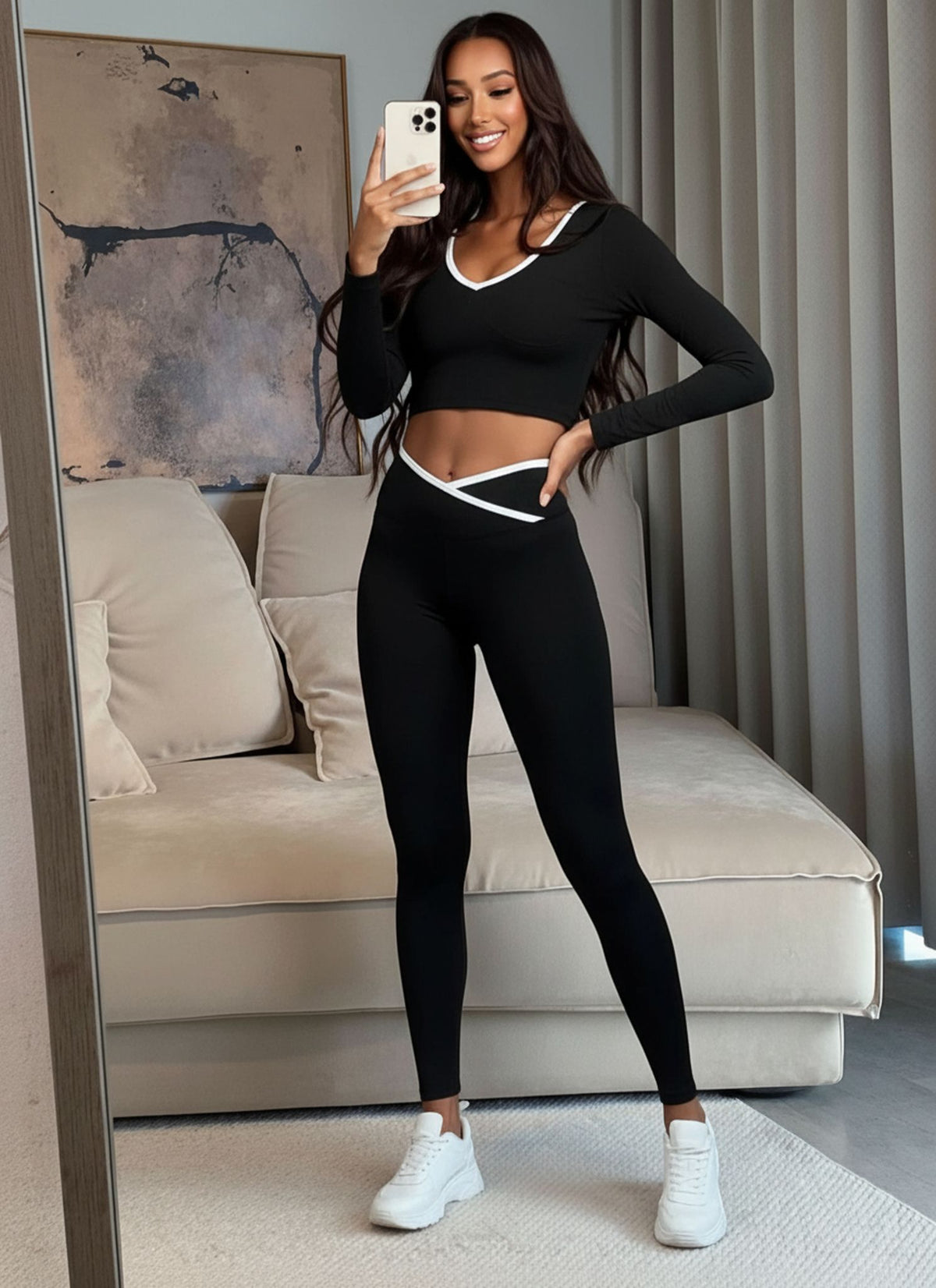 Black Crop Top & High-Waist Leggings Gym & Yoga Activewear Set