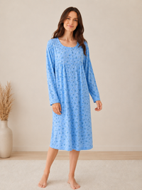 Blue Floral Long Sleeve Nightdress Soft Relaxed Fit Sleepwear Nightgown