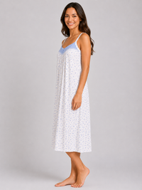Blue Floral Sleeveless Soft Cotton Rich Midi Nightdress