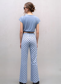 Blue Polka Dot Wide Leg Palazzo Pants High Waist Relaxed Fit Side Stripe Trousers
