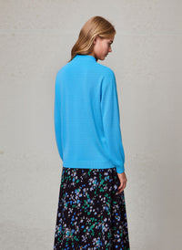 Blue & Green Flower Pattern Midi Skirt Elegant Women’s Pull-On Skirt