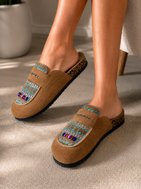 Camel Embellished Clog Mules Comfortable Slip-On Footbed Shoes