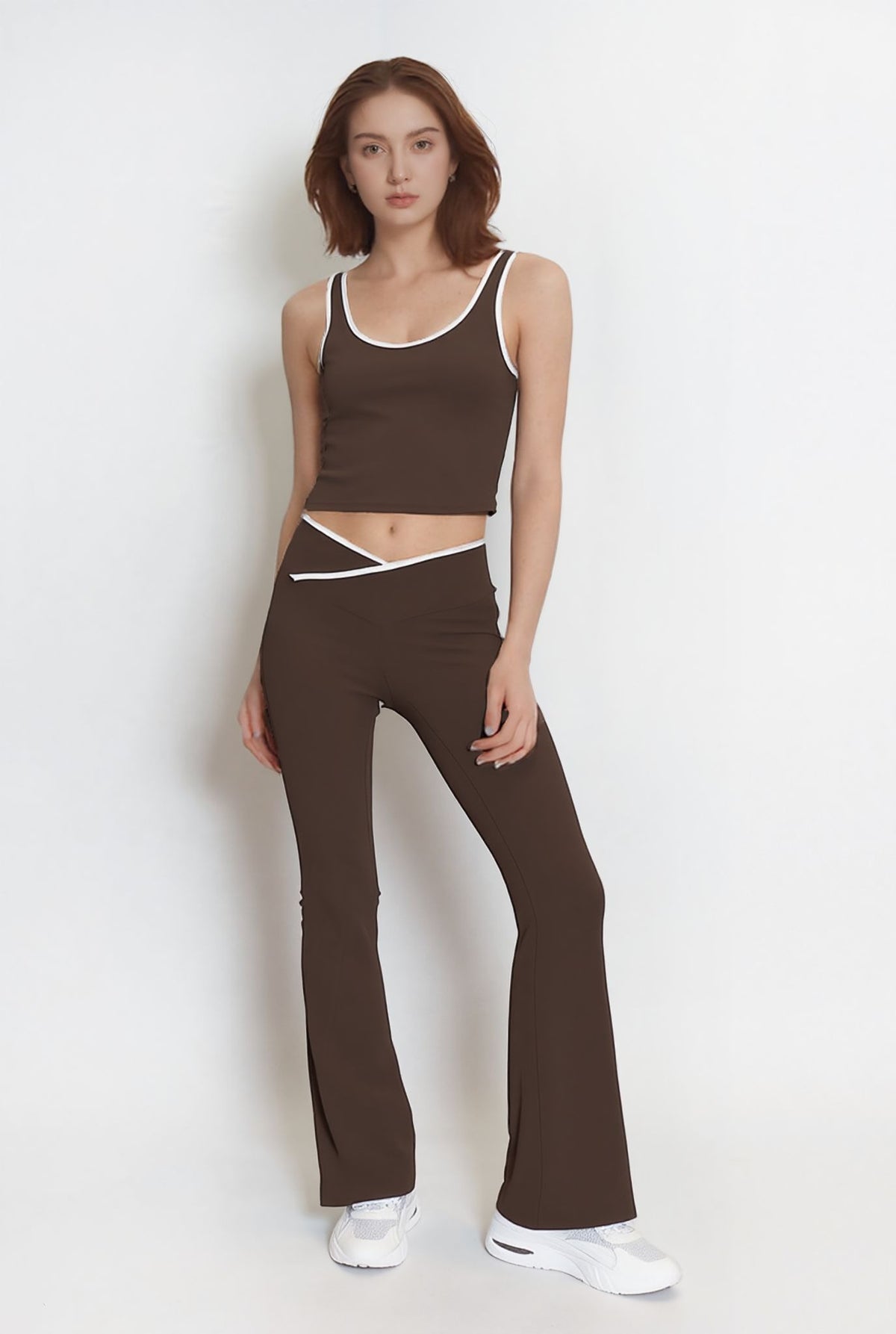Chocolate Brown Seam Detail Top & Flares Sculpt Gym Set