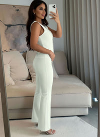 Cream Button Waistcoat Top & Wide Leg Trouser Co-ord Set