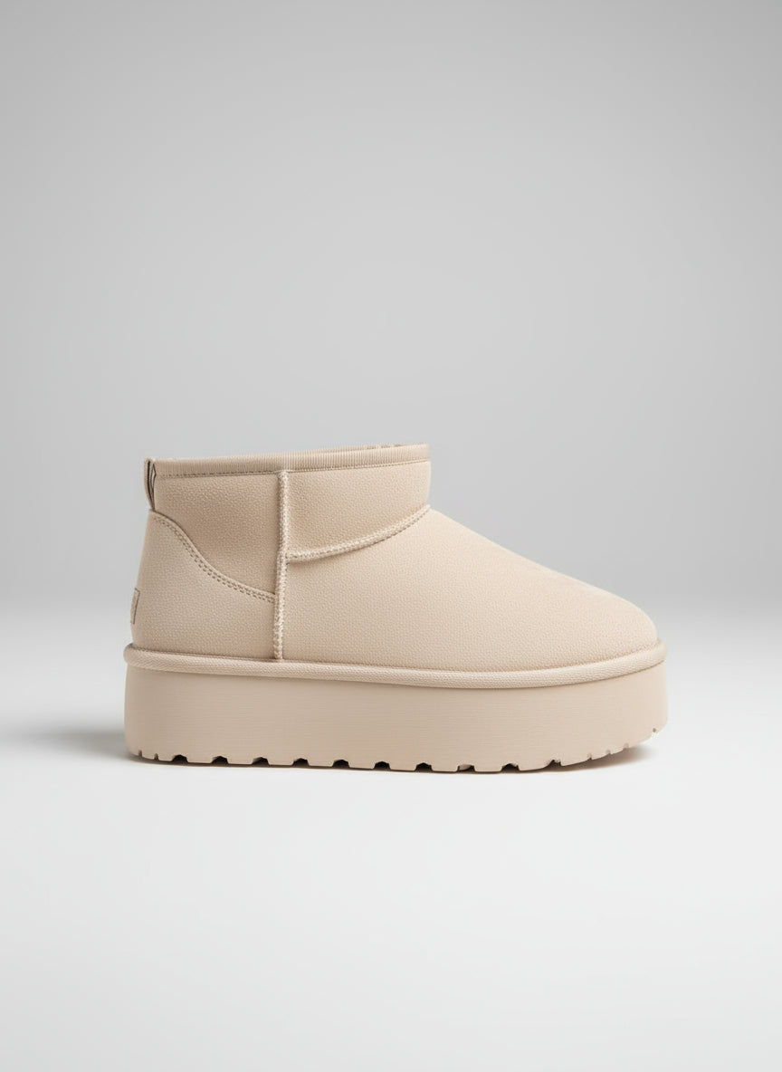 Cream Chunky Platform Fur Lined Ankle Snugg Mini Boots