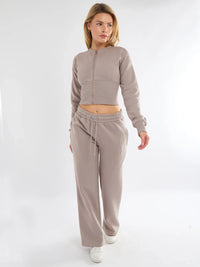Dove Grey Cropped Zip Up Sweatshirt & Wide Leg Joggers Loungewear Tracksuit