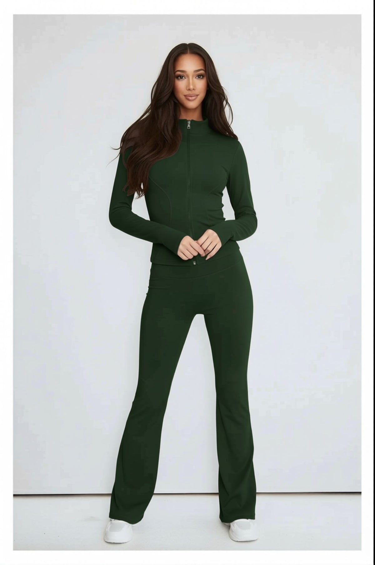 Green Contour Sculpt Flare Trousers and Zip Sports Jacket Gym Co-Ord