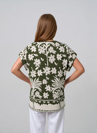 Green Floral Print Oversized Blouse Lightweight Casual Summer Cotton Rich Top