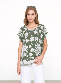 Green Floral Print Oversized Blouse Lightweight Casual Summer Cotton Rich Top