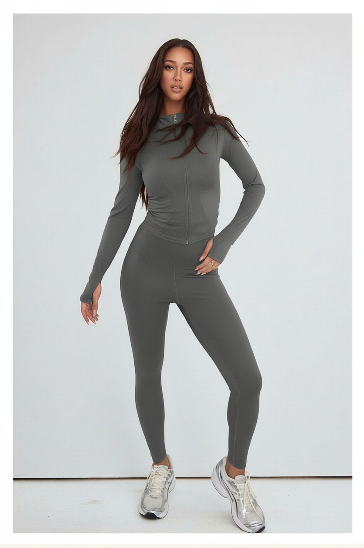 Grey Contour Sculpt Leggings and Sports Jacket Gym Co-Ord