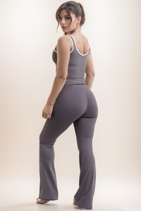 Grey Seam Detail Top & Flares Sculpt Gym Set